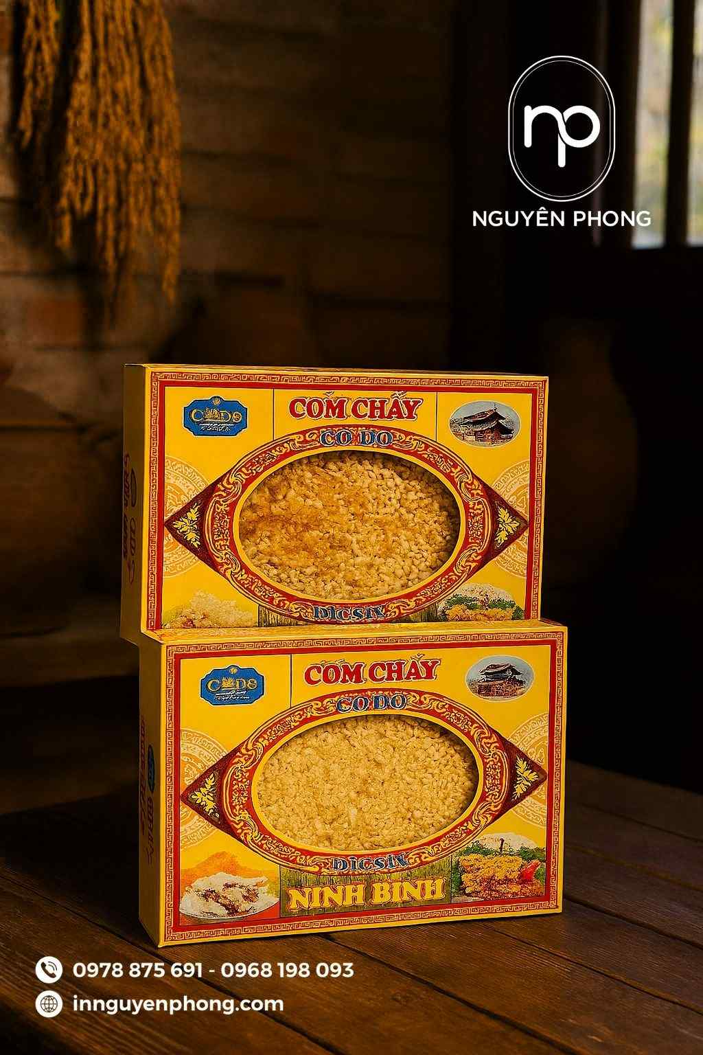 Mẫu hộp giấy đựng cơm cháy thiết kế